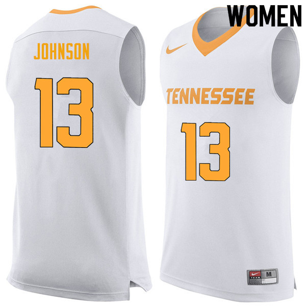 Women #13 Jalen Johnson Tennessee Volunteers College Basketball Jerseys Sale-White